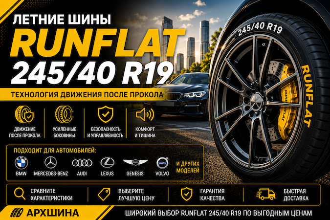 Летние шины RunFlat 245/40 R19 — сравнение моделей, характеристик и цен