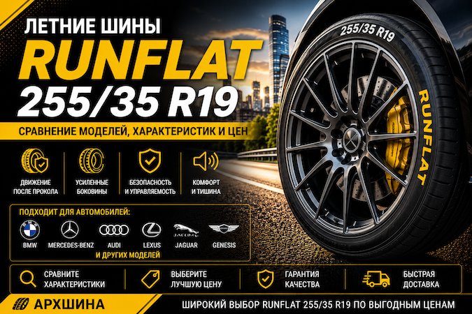 Летние шины RunFlat 255/35 R19 — сравнение моделей, характеристик и цен