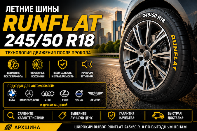 Летние шины RunFlat 245/50 R18 — сравнение моделей, характеристик и цен